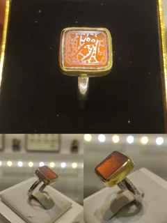 انگشتر زنانه عقیق پرتقالی خراسانی خطی( یا زهرا (س ) رکاب کار دست پایه صفوی با آبکاری طلا